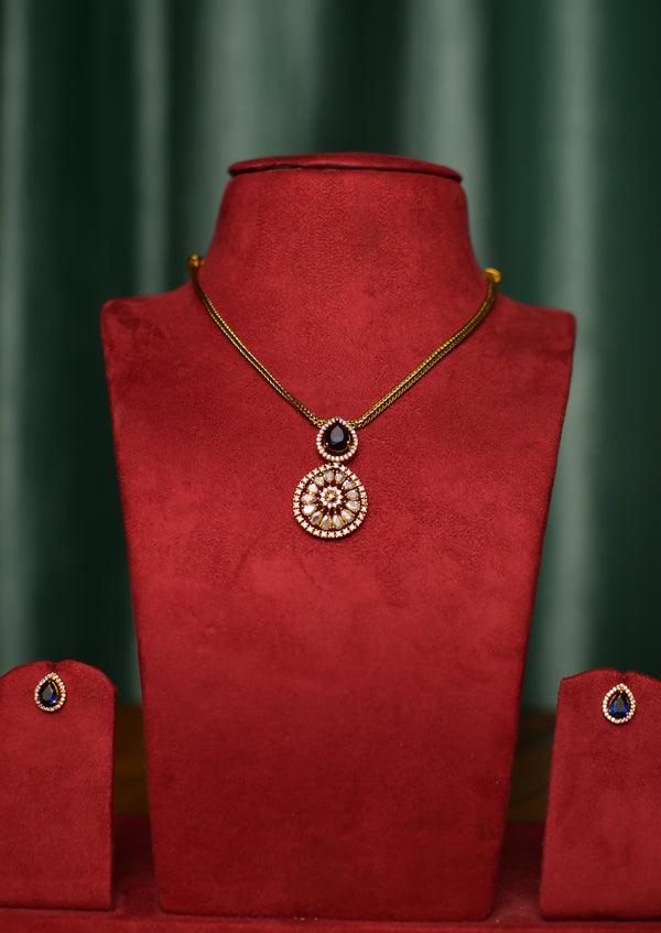 Gold Pendant Necklace Set with Blue Stones – Elegant Women’s Jewelry | Party & Gift | SKU J24
