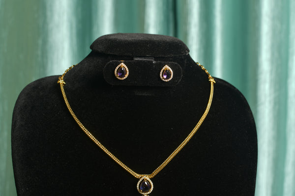 Gold Blue Teardrop Pendant Necklace Set – Elegant Women’s Jewelry | Classic & Party | SKU J5