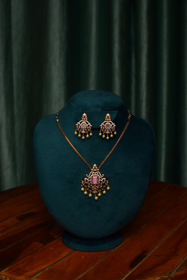 Antique Pink Stone Choker Necklace Set – Traditional Women’s Jewelry | Bridal & Festive | SKU J9