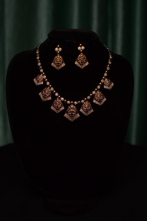 Geometric Designer Gold Necklace & Earrings Set – Statement Women’s Jewelry | Modern | SKU J15