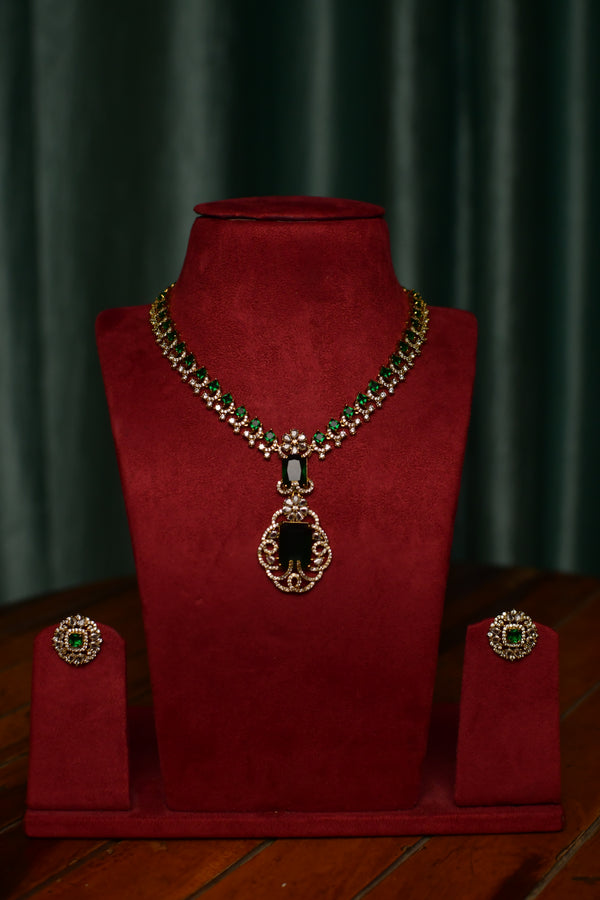 Emerald Green Stone Gold Pendant Necklace Set – Regal Women’s Jewelry | Festive & Brida | SKU J17