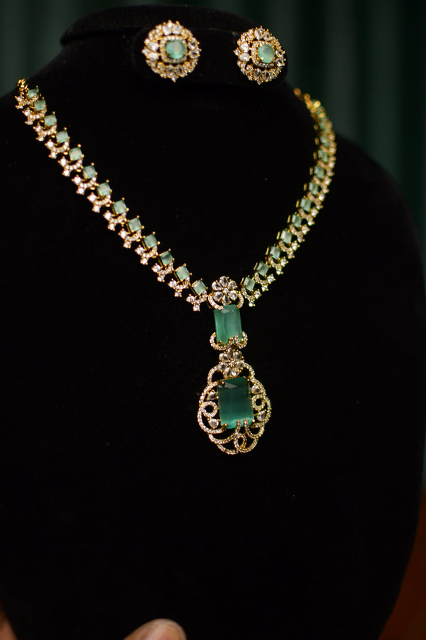 Emerald Green Crystal Necklace & Earrings Set – Modern Women’s Jewelry | Party & Bridal | SKU J18