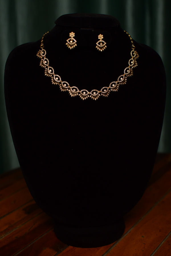 Classic Micro-Pavé Gold Necklace & Earrings Set – Women’s Geometric Party Jewelry | SKU J25