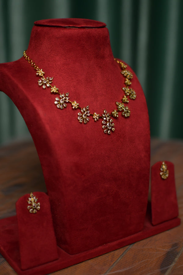 Five-Petal Floral Gold Necklace & Stud Earrings Set – Classic Festive Jewelry | SKU J46