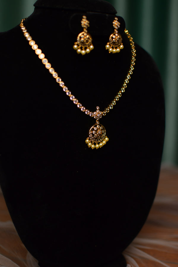 Kundan Pearl Drop Round Pendant Necklace & Earrings Set – Traditional Festive Jewelry | SKU J47