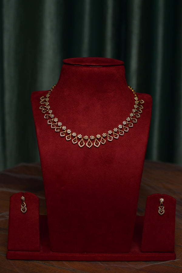 Heart Motif Sparkling Gold Necklace & Drop Earrings Set – Elegant Festive Jewelry | SKU J49