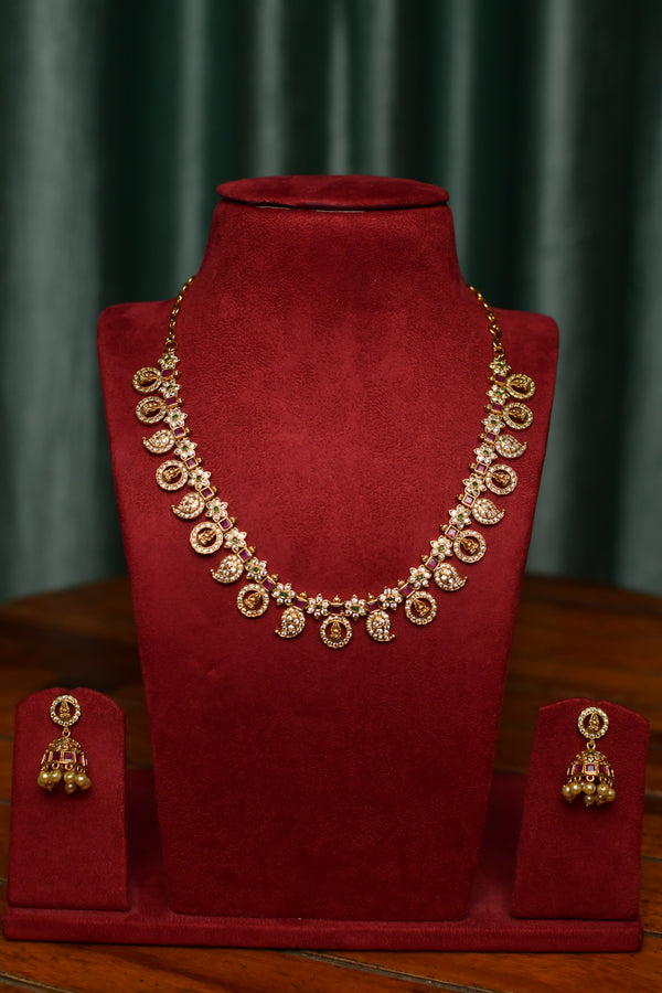 Gold Coin Pearl Temple Necklace & Jhumka Earrings Set – Grand Festive Jewelry | SKU J64