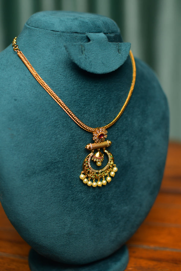 Gold Crescent Pearl Drop Pendant Necklace – Traditional Festive Jewelry | SKU J66