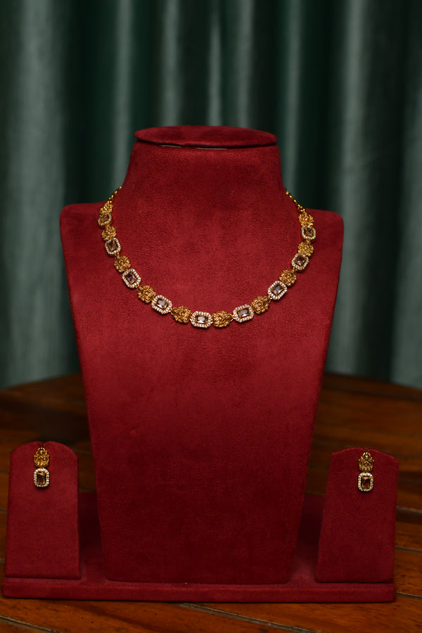 Rectangular Link Filigree Gold Necklace & Stud Earrings Set – Everyday Classic Jewelry | SKU J71