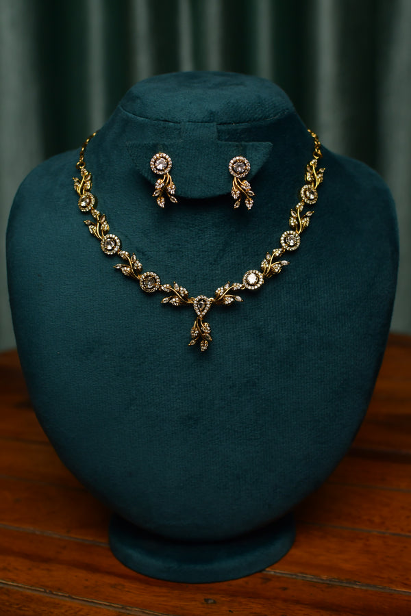 White Crystal Vine Necklace & Drop Branch Earrings Set – Elegant Wedding Jewelry | SKU J75