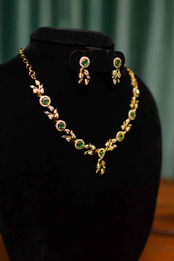 Emerald Green Vine Necklace & Leaf Drop Earrings Set – Elegant Party Jewelry | SKU J73