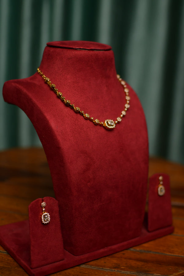 Minimalist Solitaire Cluster Gold Choker Necklace & Petite Drop Earrings Set – Everyday Chic Jewelry | SKU J83