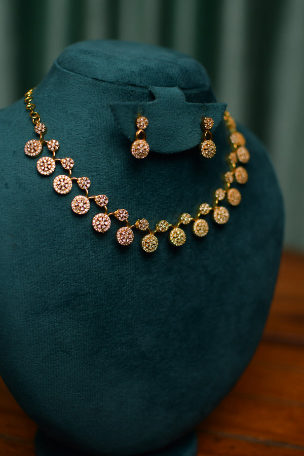 Shimmer Disc Pavé Gold Necklace & Drop Earrings Set – Modern Party Jewelry | SKU J85