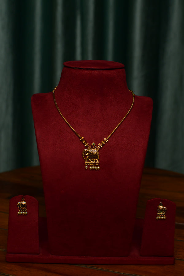Lakshmi Goddess Gold Pendant Necklace & Stud Earrings Set – Auspicious Temple Jewelry | SKU J86