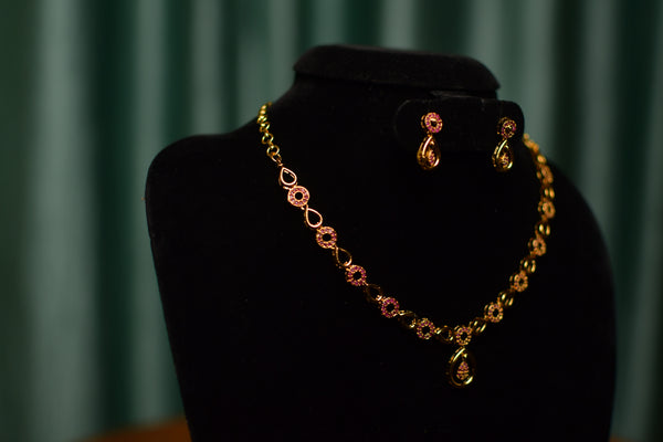 Pink Pavé Teardrop Necklace & Matching Stud Earrings Set – Party Statement Jewelry | SKU J92