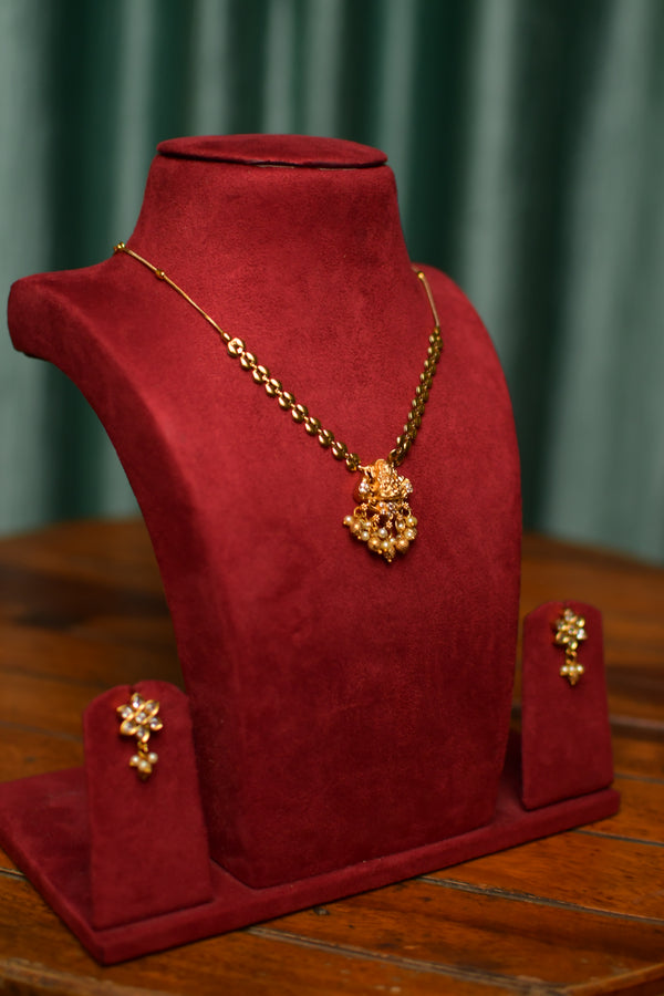Traditional Lakshmi Temple Necklace & Pearl Cluster Earrings Set – Festive South Indian Jewelry | SKU J89